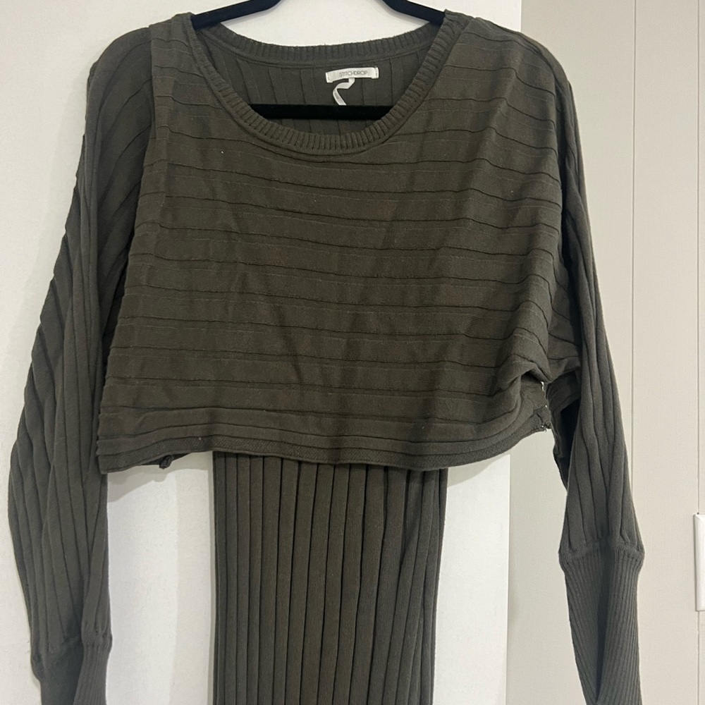 Olive Green Ribbed Knit Two-Piece Set - Picture 2 of 4